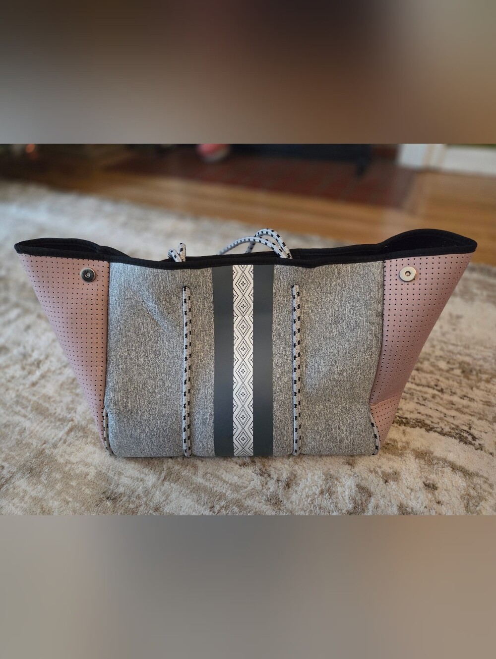Gray Neoprene Tote Bag with Rope Handles
